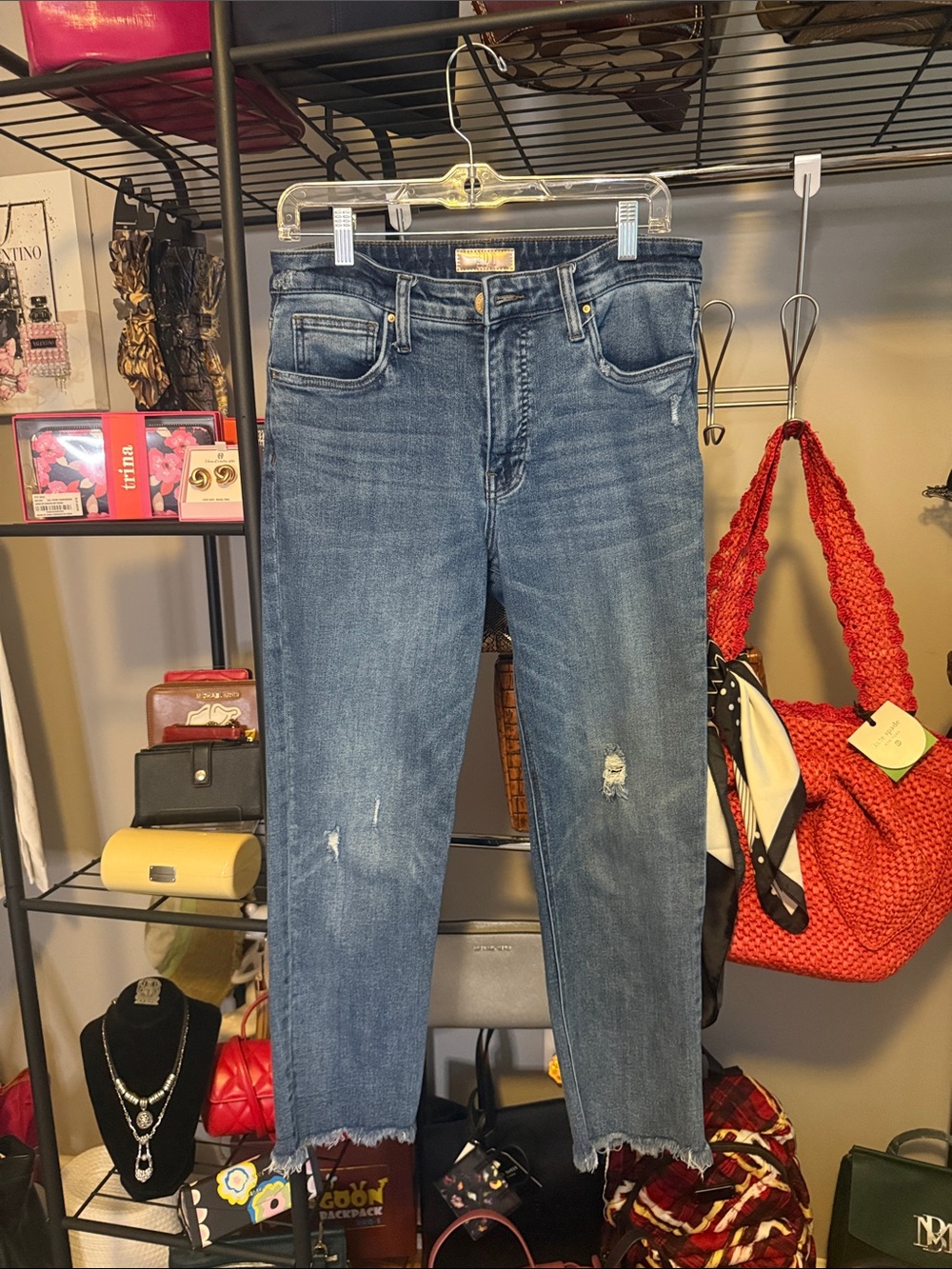 Kut from the Kloth Distressed Mid-Blue Slim Straight Jeans